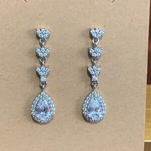 Silver tone clear stone teardrop earrings